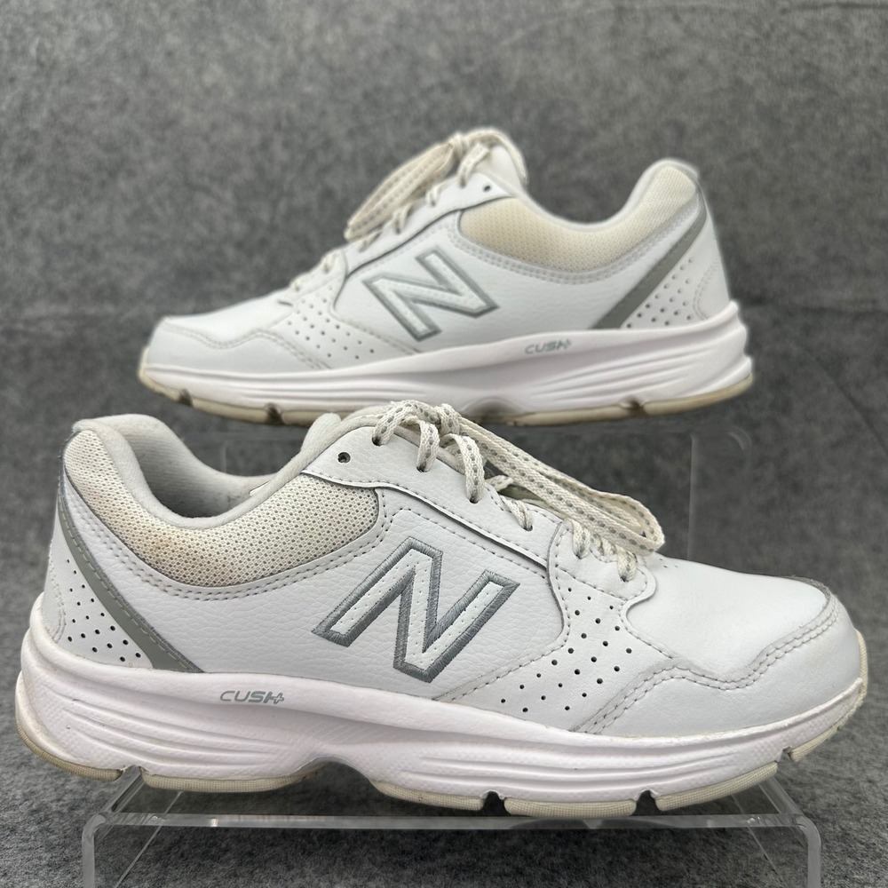 New Balance 411 Womens 7.5 B White Leather Walking Shoes Sneakers WA411LW1